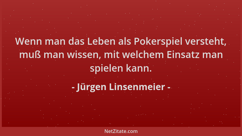 Jürgen Linsenmeier - Wenn man das Leben als Pokerspiel versteht, muß man wissen, mit welchem Einsatz man spielen kann....