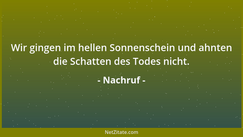 Nachruf - Wir gingen im hellen Sonnenschein und ahnten die Schatten des Todes nicht....