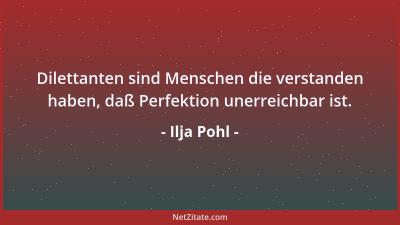 Ilja Pohl - Dilettanten sind Menschen die verstanden haben, daß Perfektion unerreichbar ist....