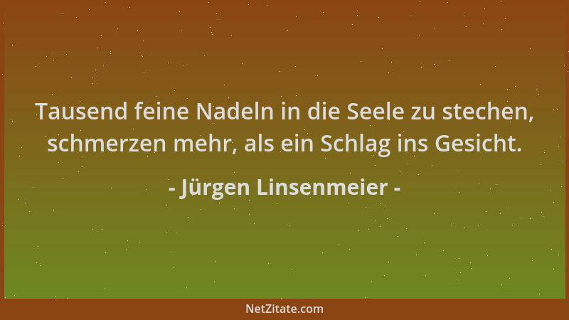 Jürgen Linsenmeier - Tausend feine Nadeln in die Seele zu stechen, schmerzen mehr, als ein Schlag ins Gesicht....