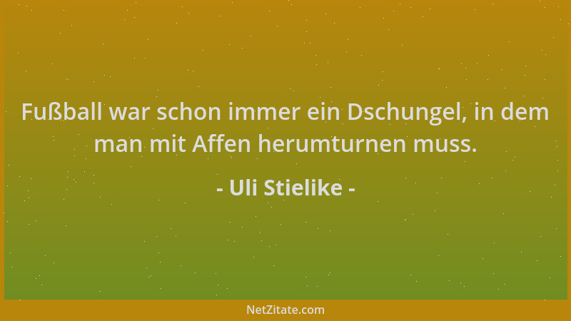 Uli Stielike - Fußball war schon immer ein Dschungel, in dem man mit Affen herumturnen muss....