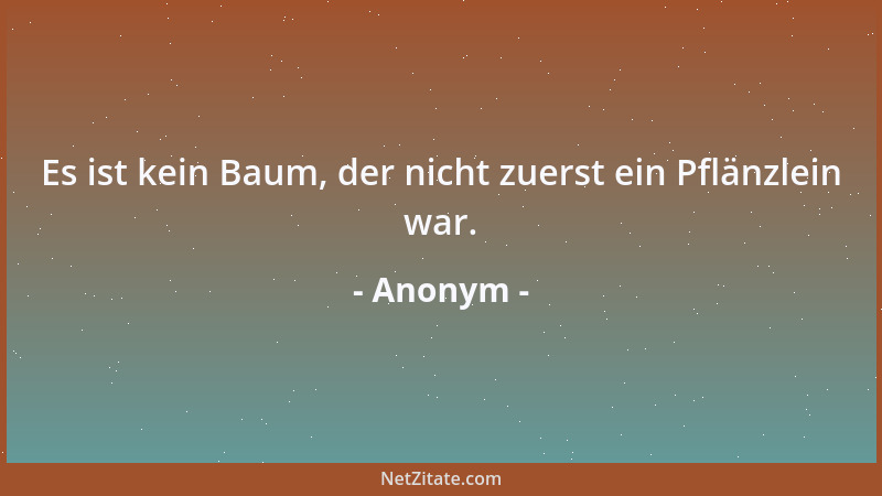 Anonym - Es ist kein Baum, der nicht zuerst ein Pflänzlein war....