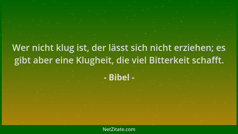 Bibel - Wer nicht klug ist, der lässt sich nicht erziehen; es gibt aber eine Klugheit, die viel Bitterkeit schafft....