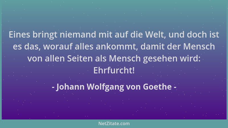 Johann Wolfgang von Goethe - Eines bringt niemand mit auf die Welt, und doch ist es das, worauf alles ankommt, damit der Me...