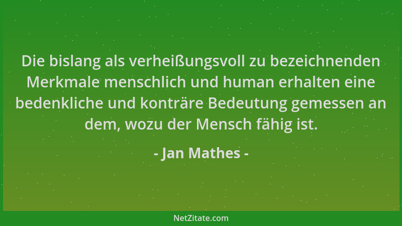 Jan Mathes - Die bislang als verheißungsvoll zu bezeichnenden Merkmale menschlich und human erhalten eine bedenkliche und k...