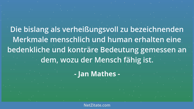 Jan Mathes - Die bislang als verheißungsvoll zu bezeichnenden Merkmale menschlich und human erhalten eine bedenkliche und k...