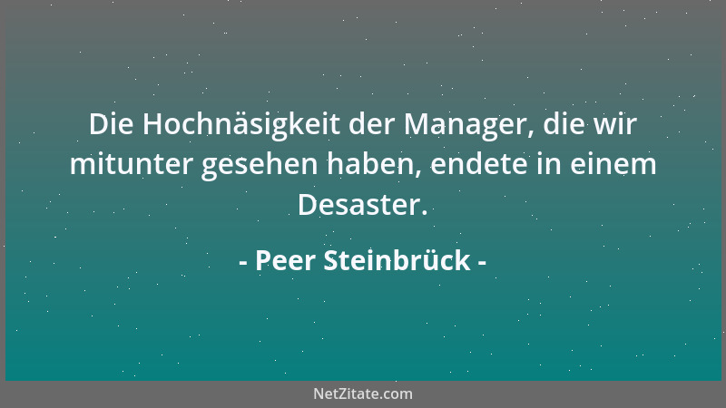 Peer Steinbrück - Die Hochnäsigkeit der Manager, die wir mitunter gesehen haben, endete in einem Desaster....