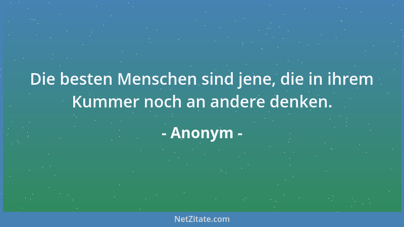 Anonym - Die besten Menschen sind jene, die in ihrem Kummer noch an andere denken....