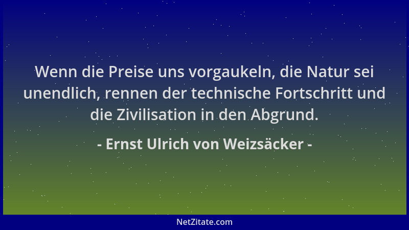 Ernst Ulrich von Weizsäcker - Wenn die Preise uns vorgaukeln, die Natur sei unendlich, rennen der technische Fortschritt un...