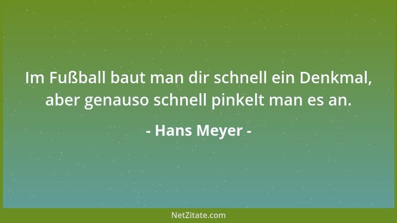 Hans Meyer - Im Fußball baut man dir schnell ein Denkmal, aber genauso schnell pinkelt man es an....