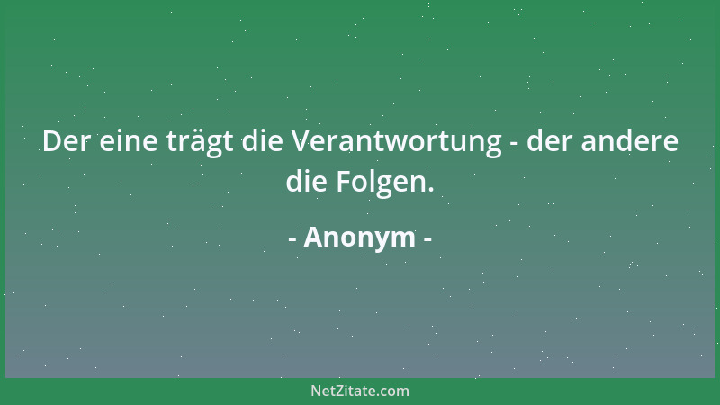 Anonym - Der eine trägt die Verantwortung - der andere die Folgen....