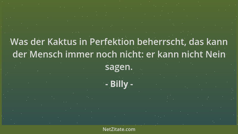Billy - Was der Kaktus in Perfektion beherrscht, das kann der Mensch immer noch nicht: er kann nicht Nein sagen....