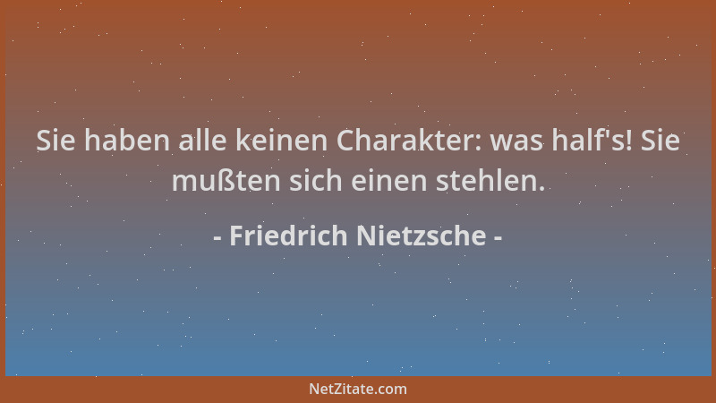 Friedrich Nietzsche - Sie haben alle keinen Charakter: was half 's! Sie mußten sich einen stehlen....