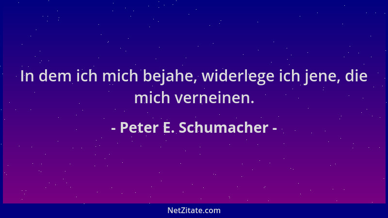 Peter E. Schumacher - In dem ich mich bejahe, widerlege ich jene, die mich verneinen....