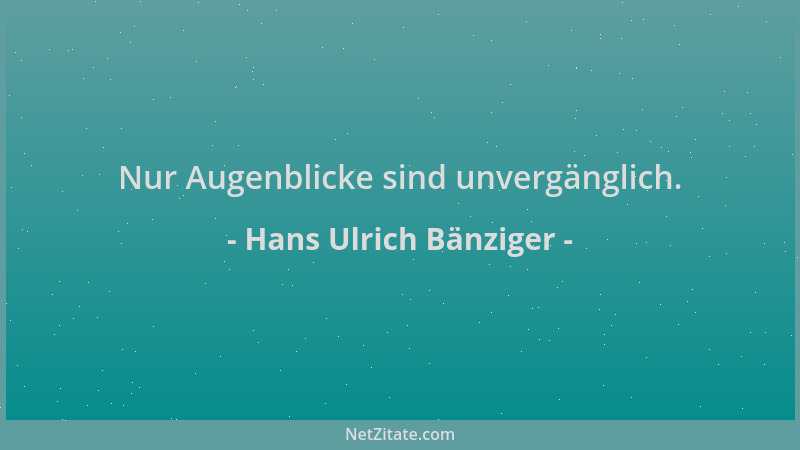 Hans Ulrich Bänziger - Nur Augenblicke sind unvergänglich....