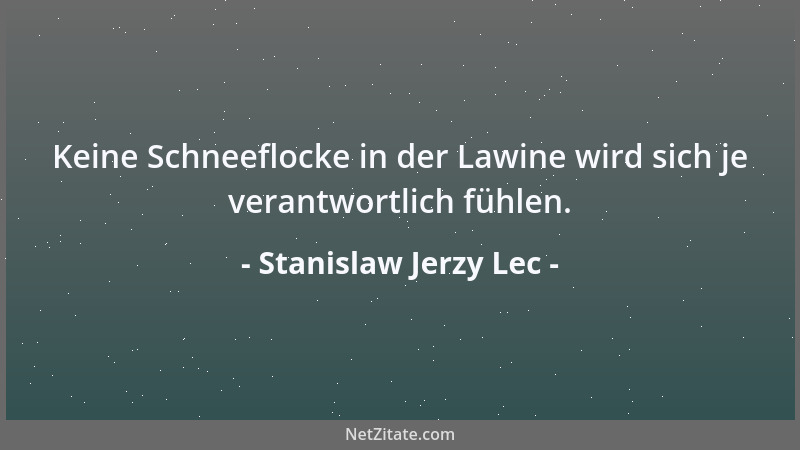 Stanislaw Jerzy Lec - Keine Schneeflocke in der Lawine wird sich je verantwortlich fühlen....