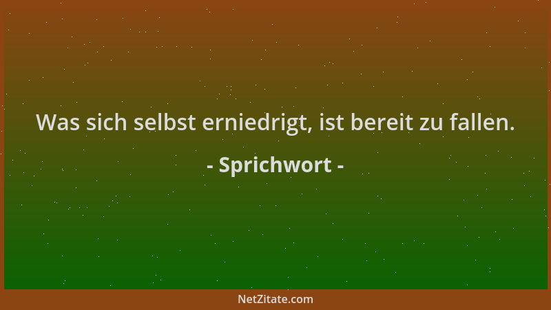 Sprichwort - Was sich selbst erniedrigt, ist bereit zu fallen....