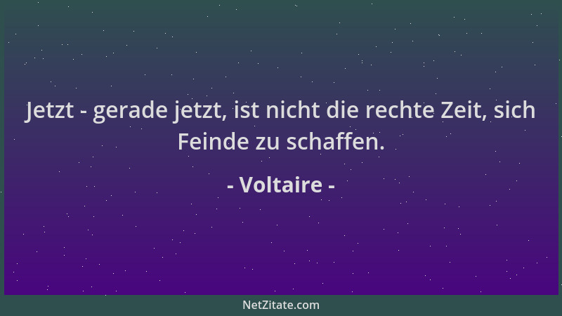Voltaire - Jetzt - gerade jetzt, ist nicht die rechte Zeit, sich Feinde zu schaffen....