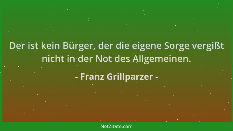 Franz Grillparzer - Der ist kein Bürger, der die eigene Sorge vergißt nicht in der Not des Allgemeinen....