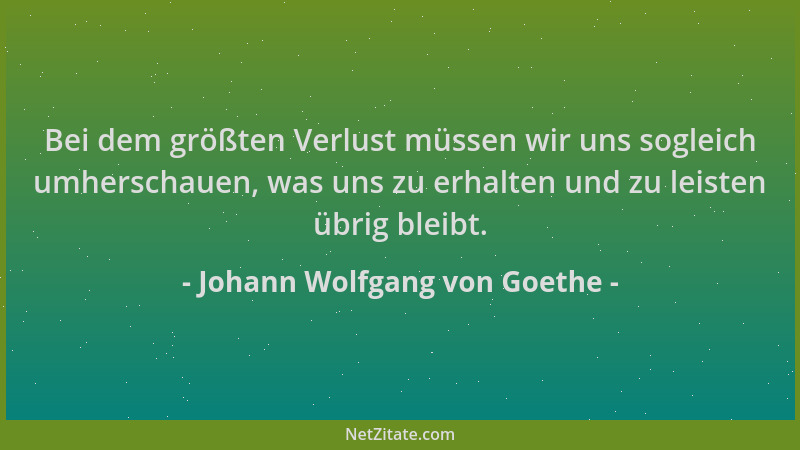 Johann Wolfgang von Goethe - Bei dem größten Verlust müssen wir uns sogleich umherschauen, was uns zu erhalten und zu leist...
