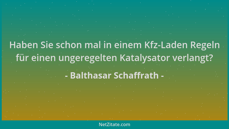 Balthasar Schaffrath - Haben Sie schon mal in einem Kfz-Laden Regeln für einen ungeregelten Katalysator verlangt?...