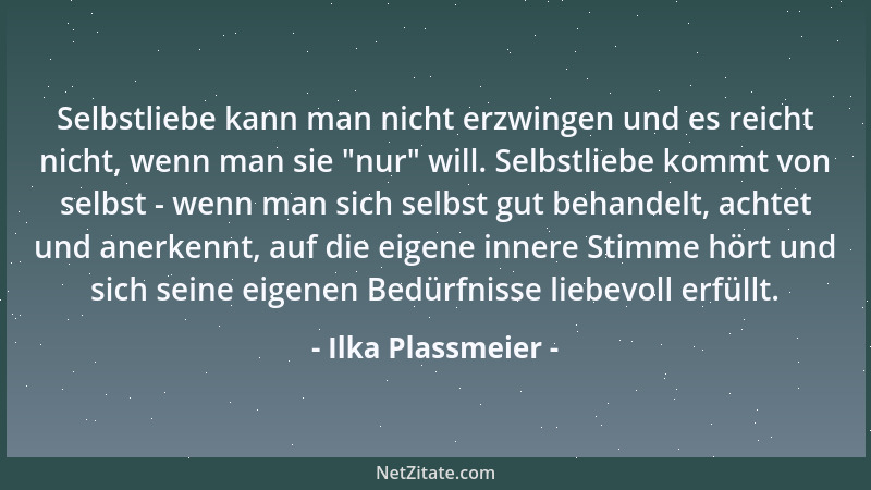 Ilka Plassmeier - Selbstliebe kann man nicht erzwingen und es reicht nicht, wenn man sie  "nur " will. Selbstliebe kommt von...