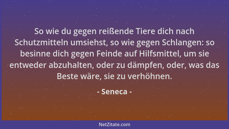 Seneca - So wie du gegen reißende Tiere dich nach Schutzmitteln umsiehst, so wie gegen Schlangen: so besinne dich gegen Fei...