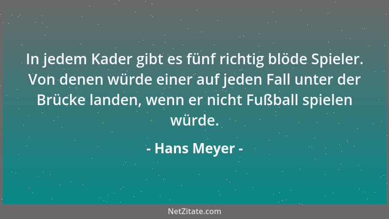 Hans Meyer - In jedem Kader gibt es fünf richtig blöde Spieler. Von denen würde einer auf jeden Fall unter der Brücke lande...