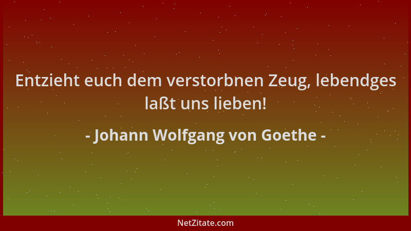 Johann Wolfgang von Goethe - Entzieht euch dem verstorbnen Zeug, lebendges laßt uns lieben!...