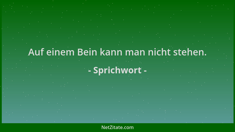 Sprichwort - Auf einem Bein kann man nicht stehen....