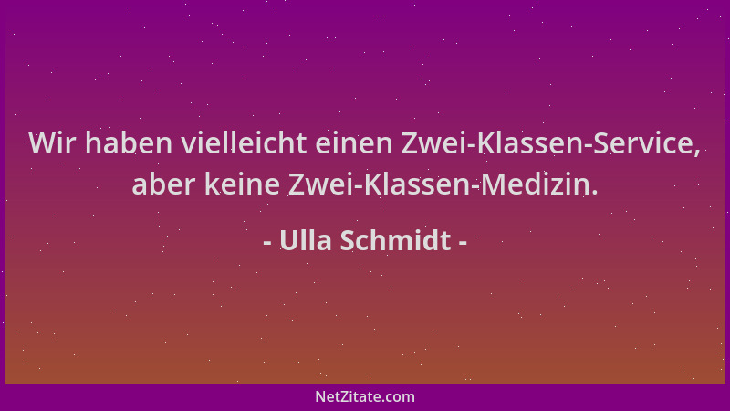 Ulla Schmidt - Wir haben vielleicht einen Zwei-Klassen-Service, aber keine Zwei-Klassen-Medizin....