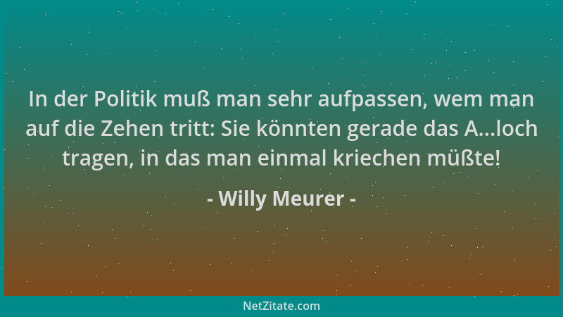 Willy Meurer - In der Politik muß man sehr aufpassen, wem man auf die Zehen tritt: Sie könnten gerade das A...loch tragen,...