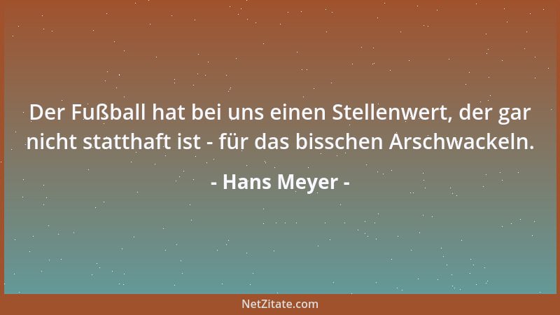 Hans Meyer - Der Fußball hat bei uns einen Stellenwert, der gar nicht statthaft ist - für das bisschen Arschwackeln....