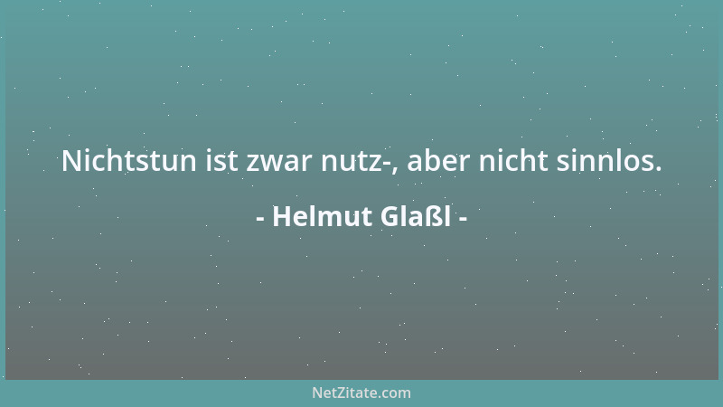 Helmut Glaßl - Nichtstun ist zwar nutz-, aber nicht sinnlos....