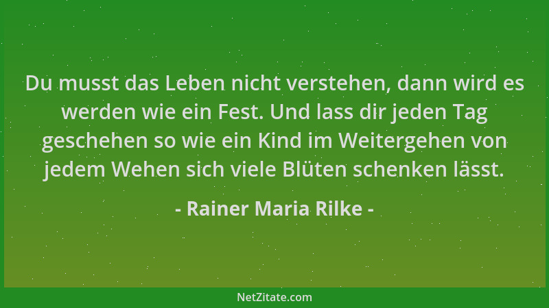 Rainer Maria Rilke - Du musst das Leben nicht verstehen, dann wird es werden wie ein Fest. Und lass dir jeden Tag geschehen...