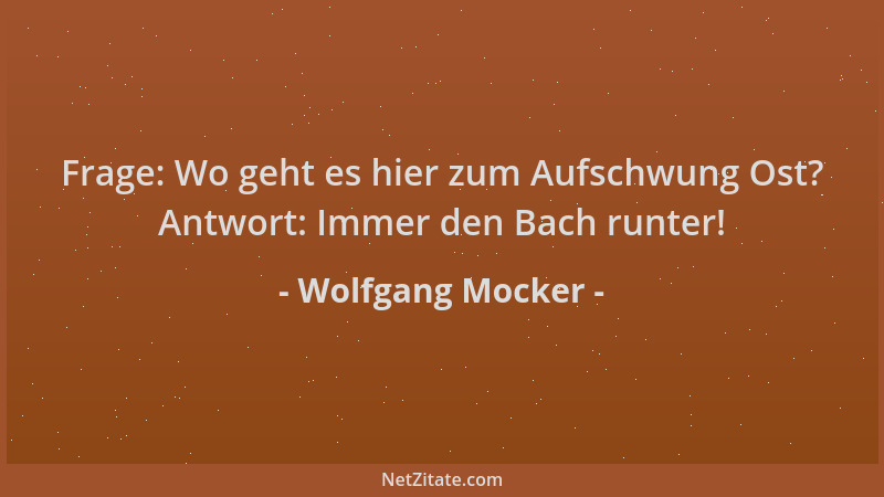 Wolfgang Mocker - Frage: Wo geht es hier zum Aufschwung Ost? Antwort: Immer den Bach runter!...