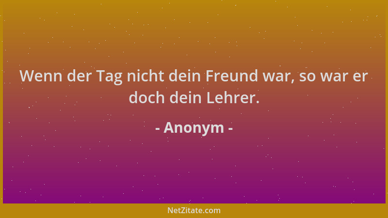 Anonym - Wenn der Tag nicht dein Freund war, so war er doch dein Lehrer....