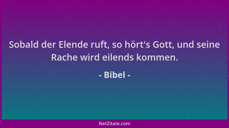 Bibel - Sobald der Elende ruft, so hört 's Gott, und seine Rache wird eilends kommen....