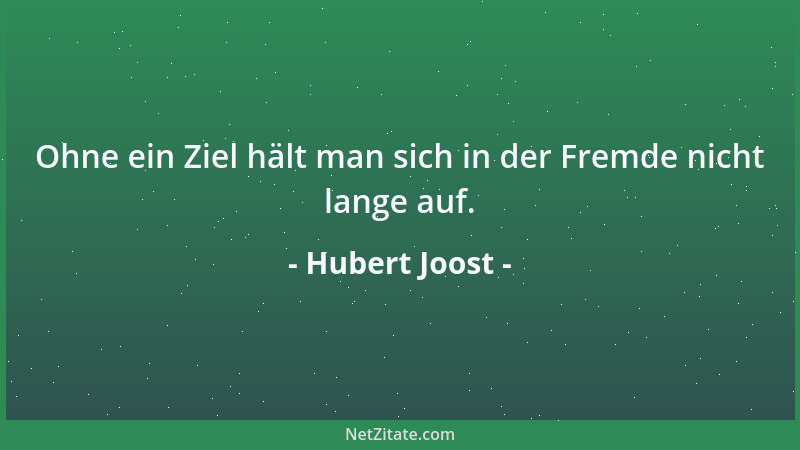 Hubert Joost - Ohne ein Ziel hält man sich in der Fremde nicht lange auf....