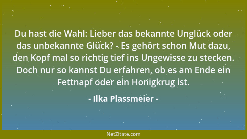 Ilka Plassmeier - Du hast die Wahl: Lieber das bekannte Unglück oder das unbekannte Glück? - Es gehört schon Mut dazu, den...