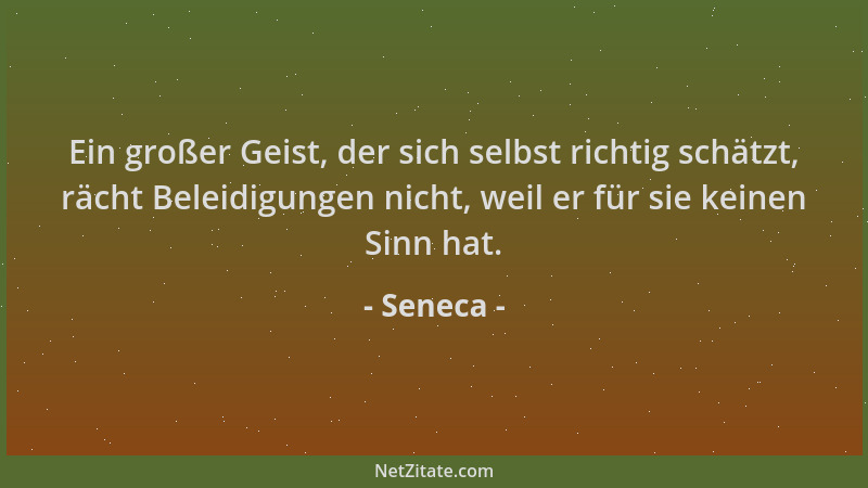 Seneca - Ein großer Geist, der sich selbst richtig schätzt, rächt Beleidigungen nicht, weil er für sie keinen Sinn hat....