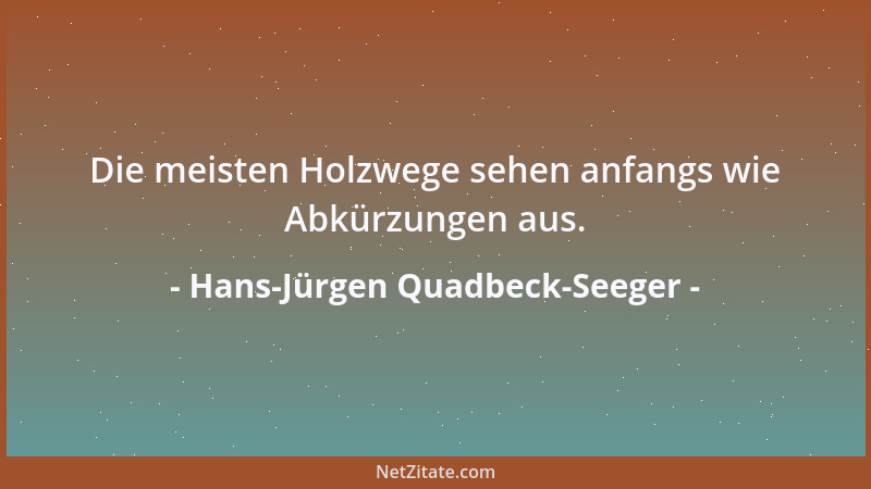 Hans-Jürgen Quadbeck-Seeger - Die meisten Holzwege sehen anfangs wie Abkürzungen aus....