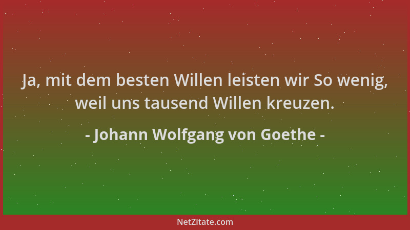 Johann Wolfgang von Goethe - Ja, mit dem besten Willen leisten wir So wenig, weil uns tausend Willen kreuzen....