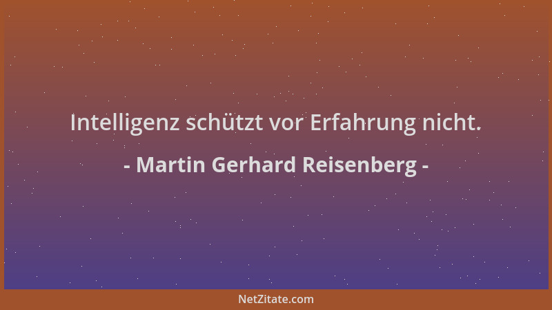 Martin Gerhard Reisenberg - Intelligenz schützt vor Erfahrung nicht....