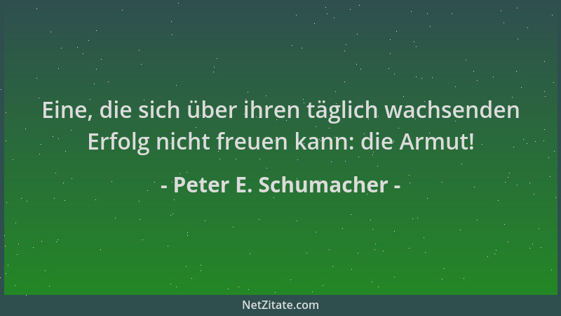 Peter E. Schumacher - Eine, die sich über ihren täglich wachsenden Erfolg nicht freuen kann: die Armut!...