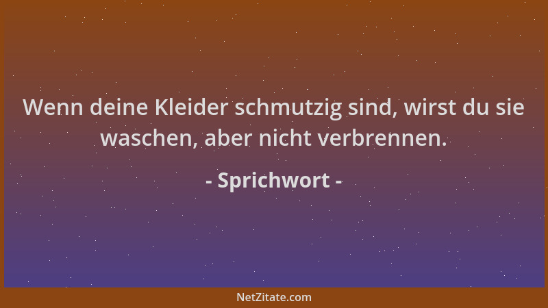 Sprichwort - Wenn deine Kleider schmutzig sind, wirst du sie waschen, aber nicht verbrennen....