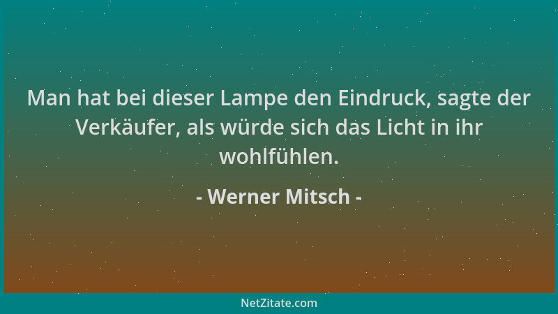 Werner Mitsch - Man hat bei dieser Lampe den Eindruck, sagte der Verkäufer, als würde sich das Licht in ihr wohlfühlen....