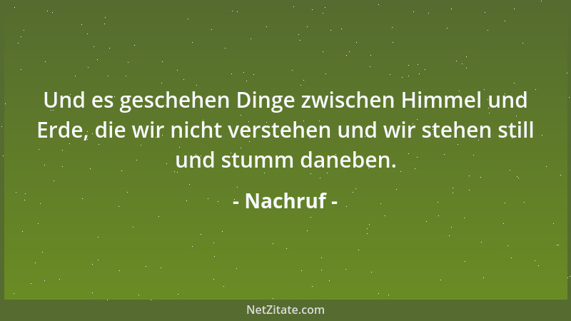 Nachruf - Und es geschehen Dinge zwischen Himmel und Erde, die wir nicht verstehen und wir stehen still und stumm daneben....
