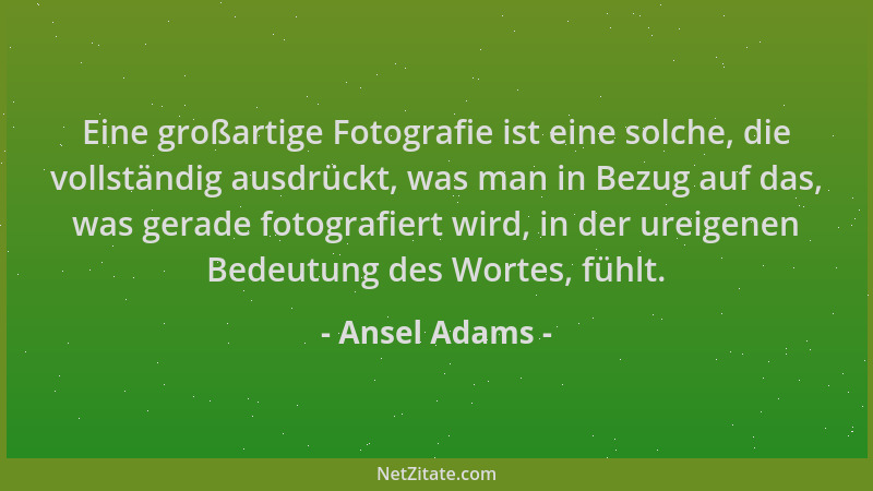 Ansel Adams - Eine großartige Fotografie ist eine solche, die vollständig ausdrückt, was man in Bezug auf das, was gerade f...