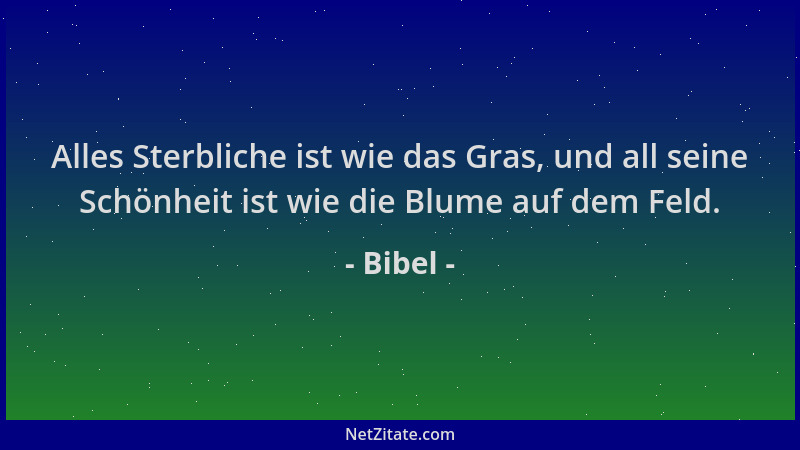 Bibel - Alles Sterbliche ist wie das Gras, und all seine Schönheit ist wie die Blume auf dem Feld....